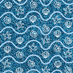 Seamless background of wave and marine life