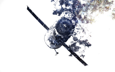 Modern space art. Dust of universe, smoke, isolated on clear white background. Elements furnished...