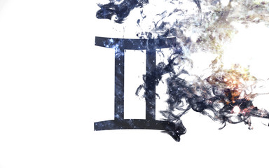 Zodiac sign - Gemini. Dust of the universe, minimalistic art. Elements of this image furnished by...