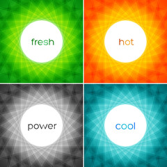 4 different concept radial swirl background with vibrant color tones.