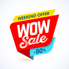 WOW Sale weekend special offer banner, up to 50% off - obrazy, fototapety, plakaty