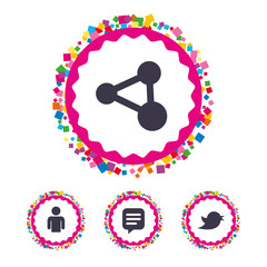 Human person and share icons. Speech bubble.