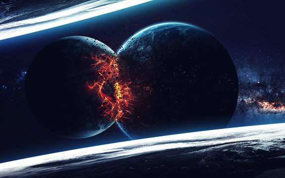 Planet Explosion. Apocalypse. End of The Time. Science fiction art. Beauty of deep space. Elements of this image furnished by NASA © Vadimsadovski
