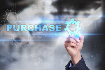 Businessman is drawing on virtual screen. purchase concept.