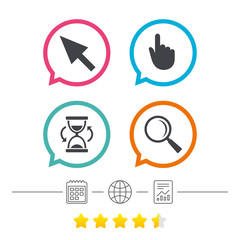 Mouse cursor icon. Hourglass, magnifier glass.