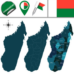 Map of Madagascar with Named Regions - obrazy, fototapety, plakaty