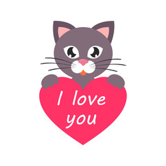 cartoon cat with heart and text vector