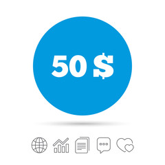 50 Dollars sign icon. USD currency symbol.