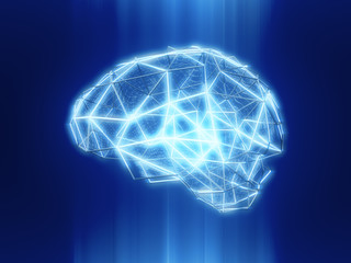 Abstract human brain from dots and lines.Polygonal brain design.3D rendering