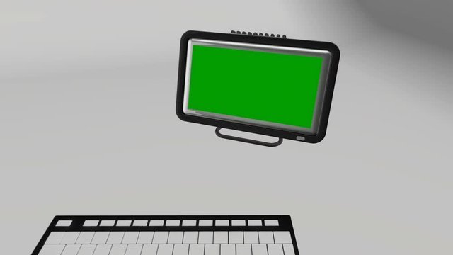 Seamless looping 3D animation of a computer keyboard with a delete key pressed and green screen  