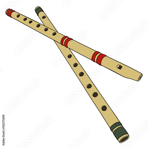"Two classic wooden simple flutes" Stock image and royaltyfree vector