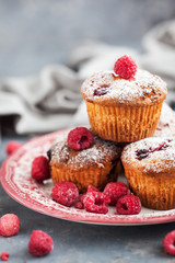 Homemade delicious raspberry muffins