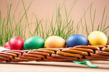 Easter colored eggs and Easter Caroling