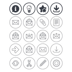 Mail services icons. Mail, clip and download.