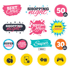 Bowling and Casino signs. Video game joystick.