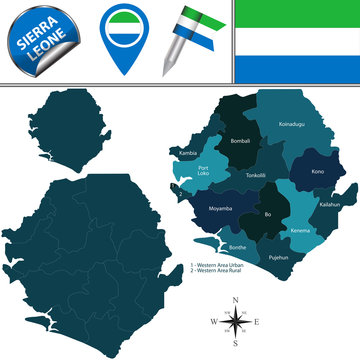 Map of Sierra Leone with Named Districts