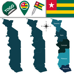 Fototapeta premium Map of Togo with Named Regions