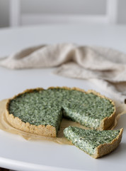 Round pie with spinach and Ricotta cheese. Food background