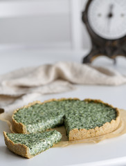 Round pie with spinach and Ricotta cheese. Food background