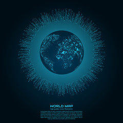 Polygonal world map. Point and line composition. Global network connection continent and planet, vector illustration.