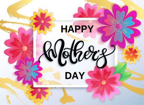Happy Mother's day vector banner with flowers.