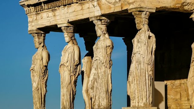Marble Statues of Ancient Caryatids on the Acropolis Hill 