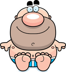 Cartoon Man in Swimsuit Sitting