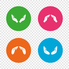 Hands icons. Insurance and meditation symbols.