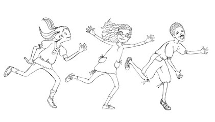Fototapeta na wymiar Silhouette of happy children running
