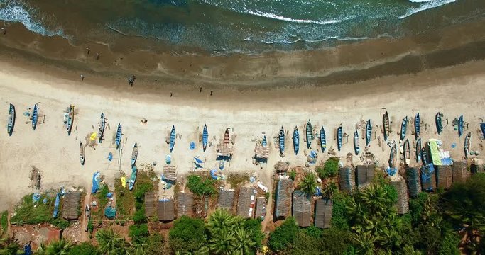 Aerial view of beach in Arambol, Goa, India.