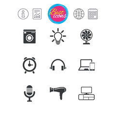 Home appliances, device icons. Ventilator sign.