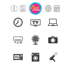 Home appliances, device icons. Electronics sign.