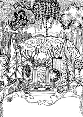 Beautiful fantastic garden illustration. Zentagle style
