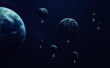 Obraz na płótnie Canvas Trappist-1e exoplanets away from solar system. Elements furnished by NASA