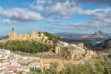 Fototapeta na wymiar Cityscape of Antequera with moorish fortress Alcazaba, Malaga province, Andalusia, Spain
