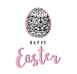 Easter egg. Ornamentade decoration is pink. Happy Easter holiday