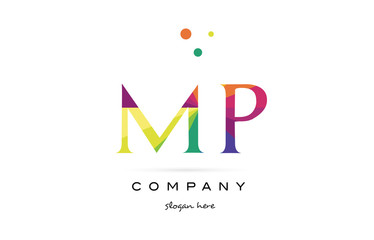 mp m p  creative rainbow colors alphabet letter logo icon