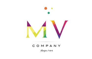 mv m v  creative rainbow colors alphabet letter logo icon