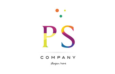 ps p s  creative rainbow colors alphabet letter logo icon