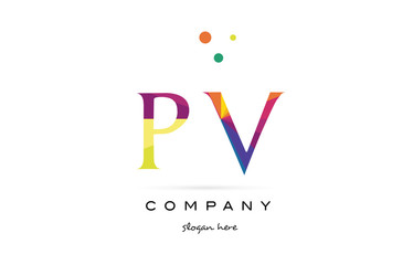 pv p v  creative rainbow colors alphabet letter logo icon