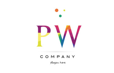 pw p w  creative rainbow colors alphabet letter logo icon
