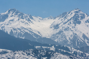 Mountain snow tops, a large Almaty peak, Kazakhstan