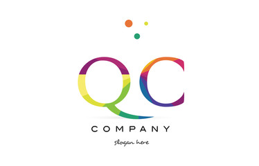 qc q c  creative rainbow colors alphabet letter logo icon