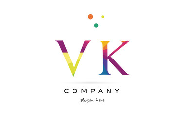 vk v k  creative rainbow colors alphabet letter logo icon