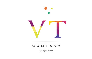 vt v t  creative rainbow colors alphabet letter logo icon