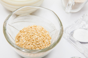 Quinoa crepes preparation : Close up of quinoa flakes