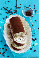Biscuit coffee roll with cream tiramisu.
