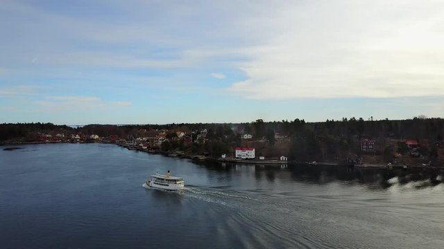 Small Ship cruising in Stockholms Archipelago - Aerial Flight