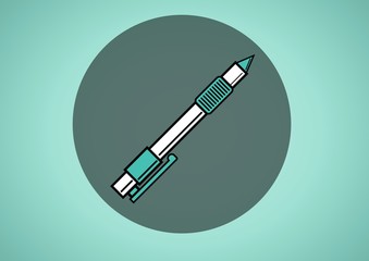 Pen illustration icon in circle against green background