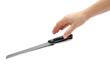 woman hand holding knife for bread.